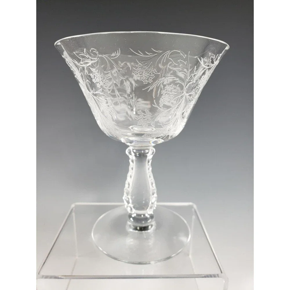Fostoria Glass Heather Etch Champagne Coupe Glasses Set of 2 Sherbert  Vintage